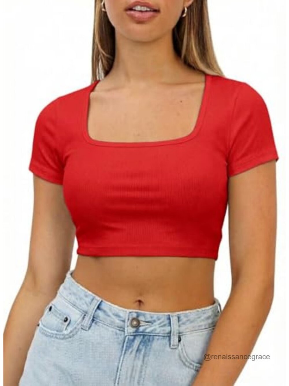 Ribbed Knit Crop Top Short Sleeve Fitted Y2K Summer Tee